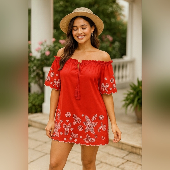 foxiedox Dresses & Skirts - Anthropologie Floral Off the Shoulders Tunic Summer Dress